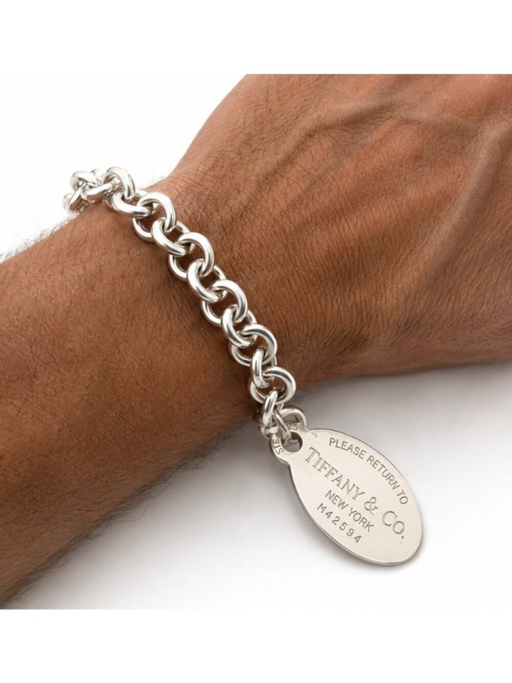 9.5" Extra Large Please Return to Tiffany New York Oval Tag Charm Bracelet Mens